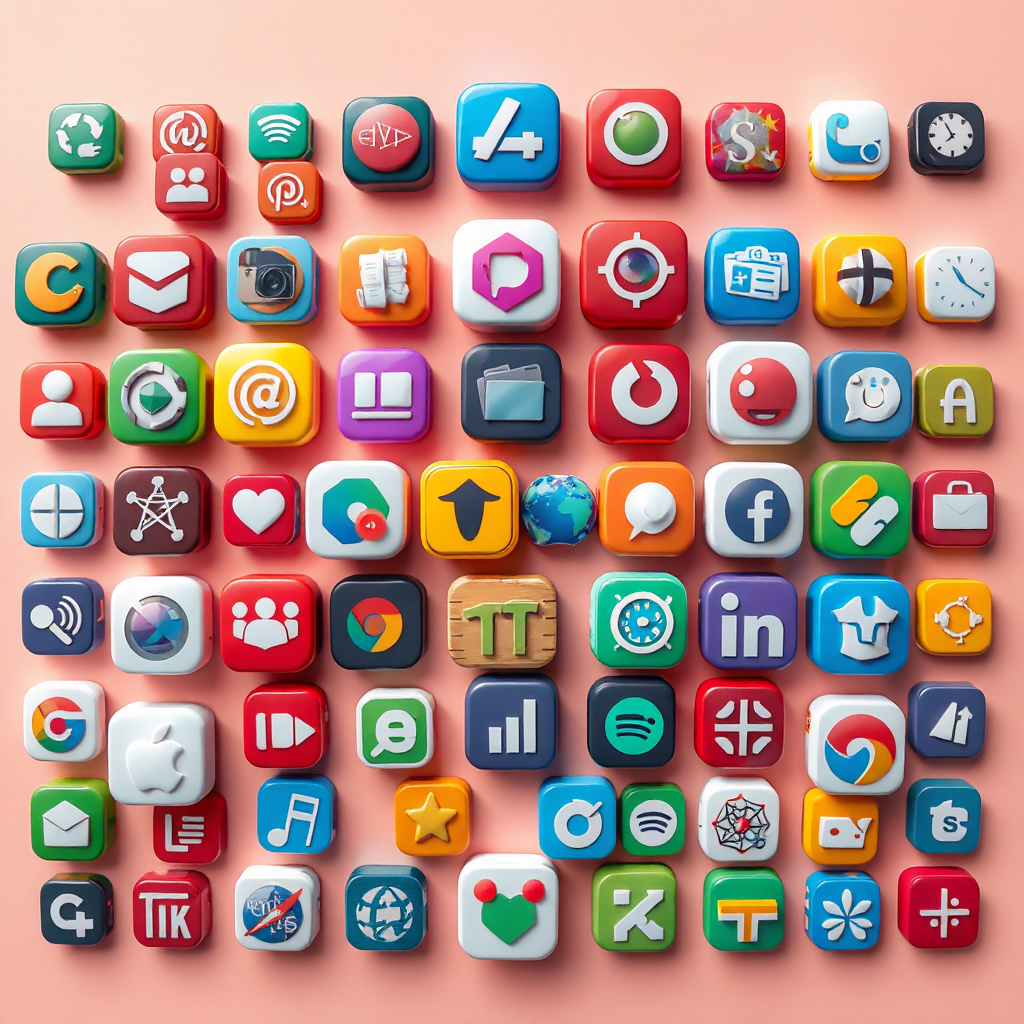 An image showcasing a variety of app icons arranged in a visually appealing mosaic. The icons represent different categories, including entertainment, education, productivity, and lifestyle. The color palette is bright and diverse, reflecting the wide range of app possibilities. The icons are arranged in a dynamic pattern, creating a sense of energy and excitement. The background is a clean, neutral color, allowing the icons to stand out. 4K resolution, stylized rendering.