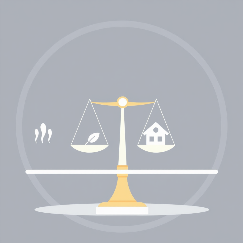 Create a stylized image representing a well-balanced scale, with different assets (stocks, bonds, real estate) on each side. The scale is perfectly balanced, symbolizing optimal asset allocation. The style should be modern and minimalist, with clean lines and a muted color palette.