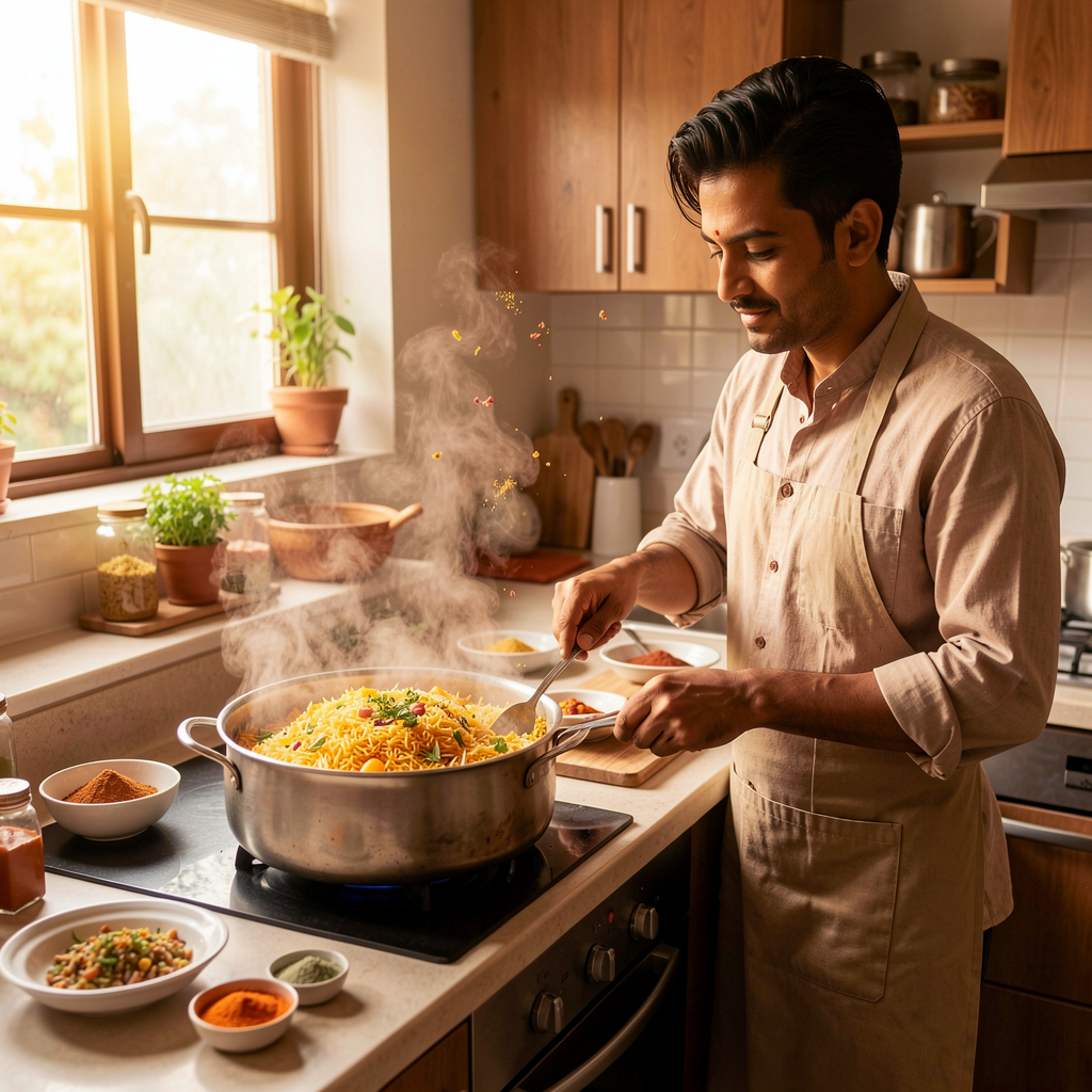 Concept image: Chef preparing South Indian flavors