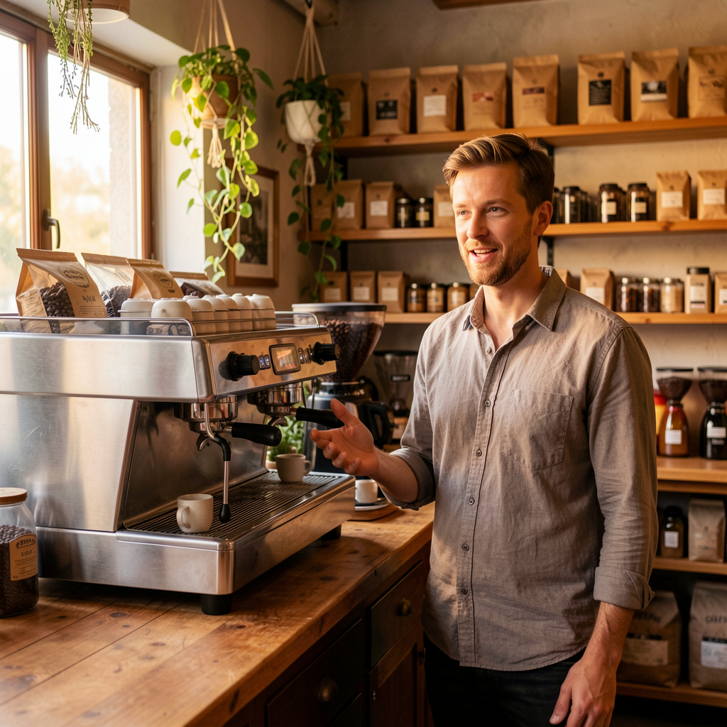 Owner inside a local coffee roastery