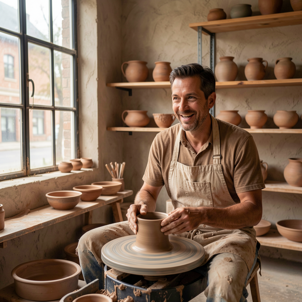 Potter demonstrating his craft