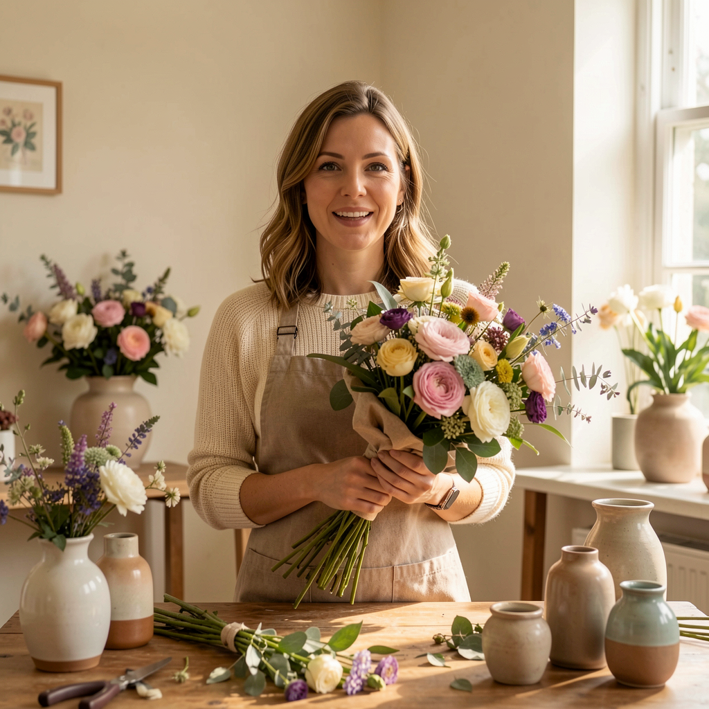Florist introducing her local studio