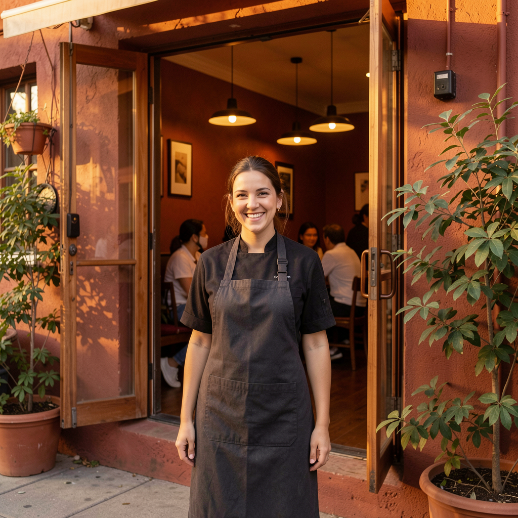 Restaurant owner outside her neighborhood dining room
