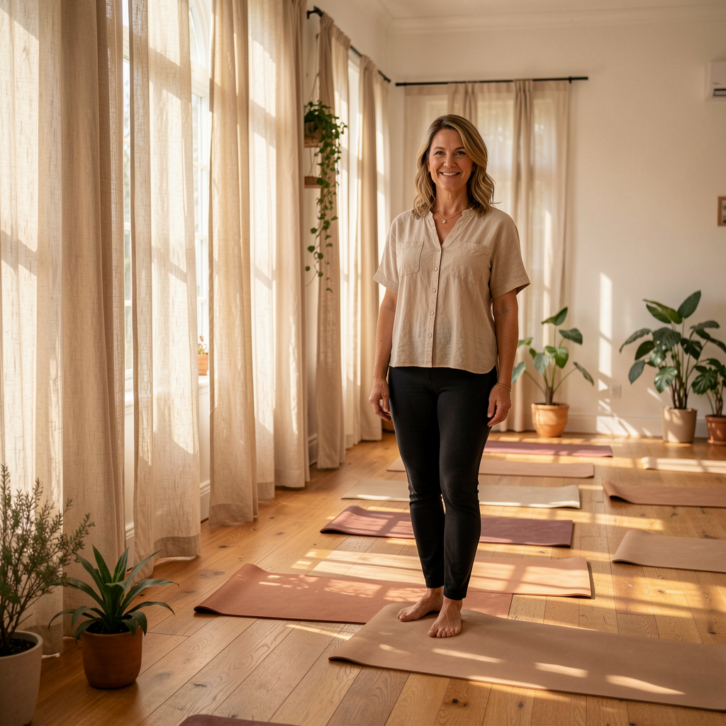 Founder in a bright yoga studio