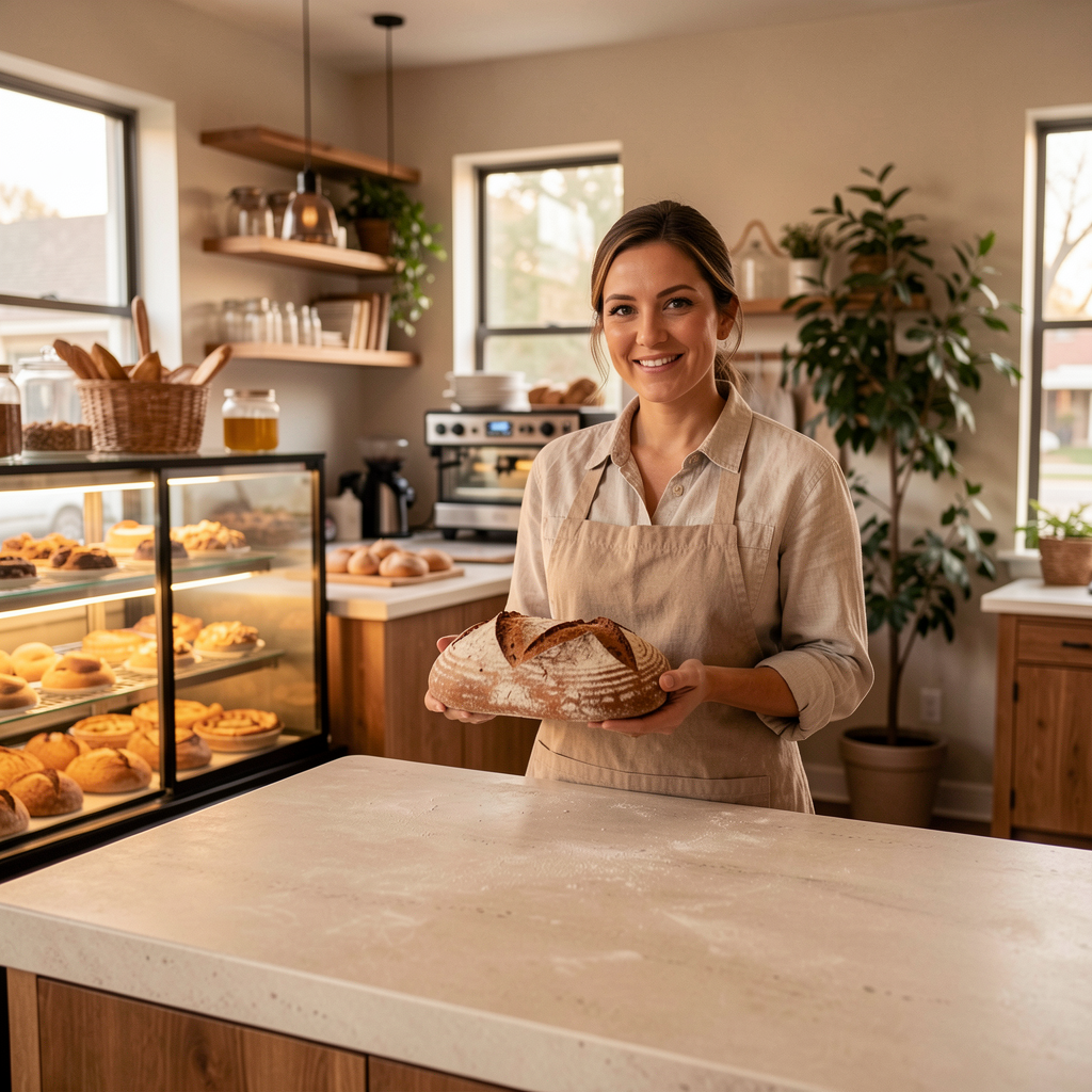 Bakery owner giving a video tour