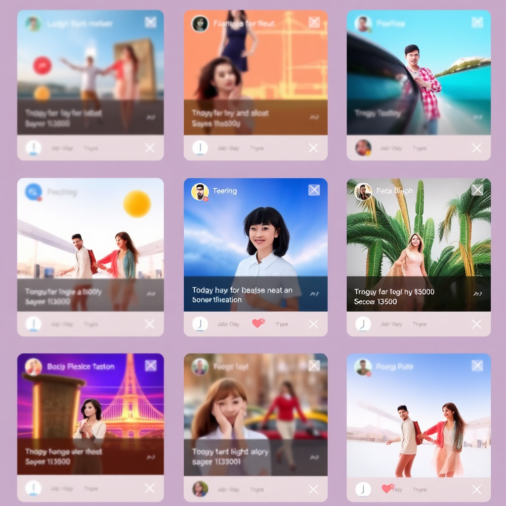 A dynamic social media feed with AI-generated content personalized for each user. The feed features vibrant visuals, engaging captions, and interactive elements. The style should be modern, social, and engaging.