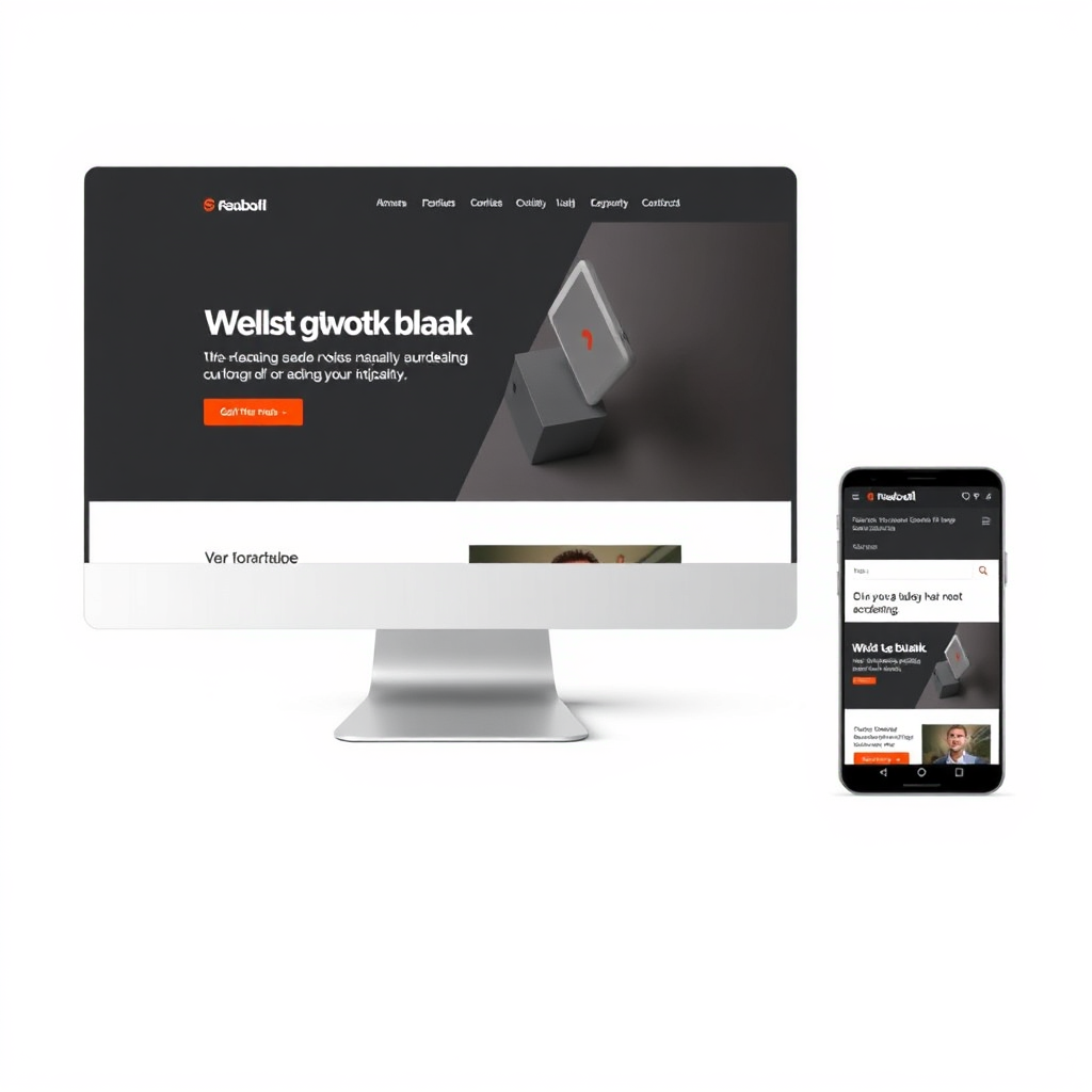 A split screen showing a website displayed on a desktop computer and a mobile phone. The website is responsive and adapts seamlessly to both devices. The style should be modern, responsive, and device-agnostic.
