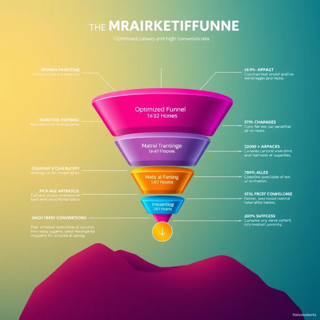 A vibrant infographic depicting a marketing funnel with various stages labelled, showcasing optimized pathways and high conversion rates.  Use bright colors and data visualizations to represent growth and success.