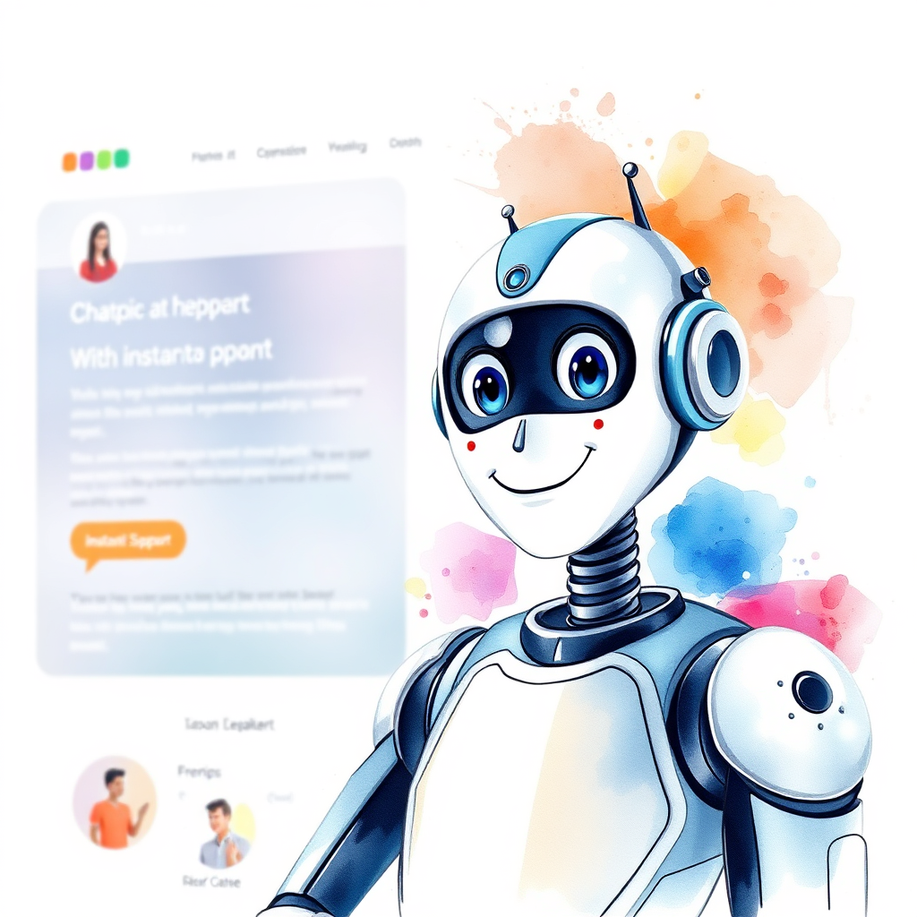 A friendly AI avatar bot interacting with a website visitor in a chat window. The bot is helpful and professional, providing instant support. The background is a modern website design. The style should be approachable and tech-forward.
