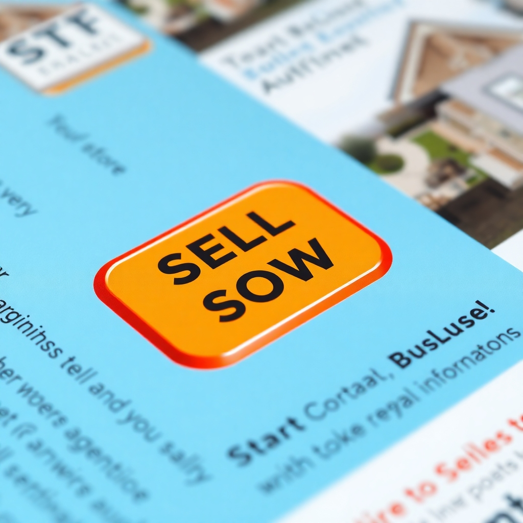 A close-up of a real estate flyer with a bold, distinctive call-to-action button. The design should emphasize urgency, using vibrant colors for the button, with surrounding text making clear the benefits of contacting the agent now for more information.