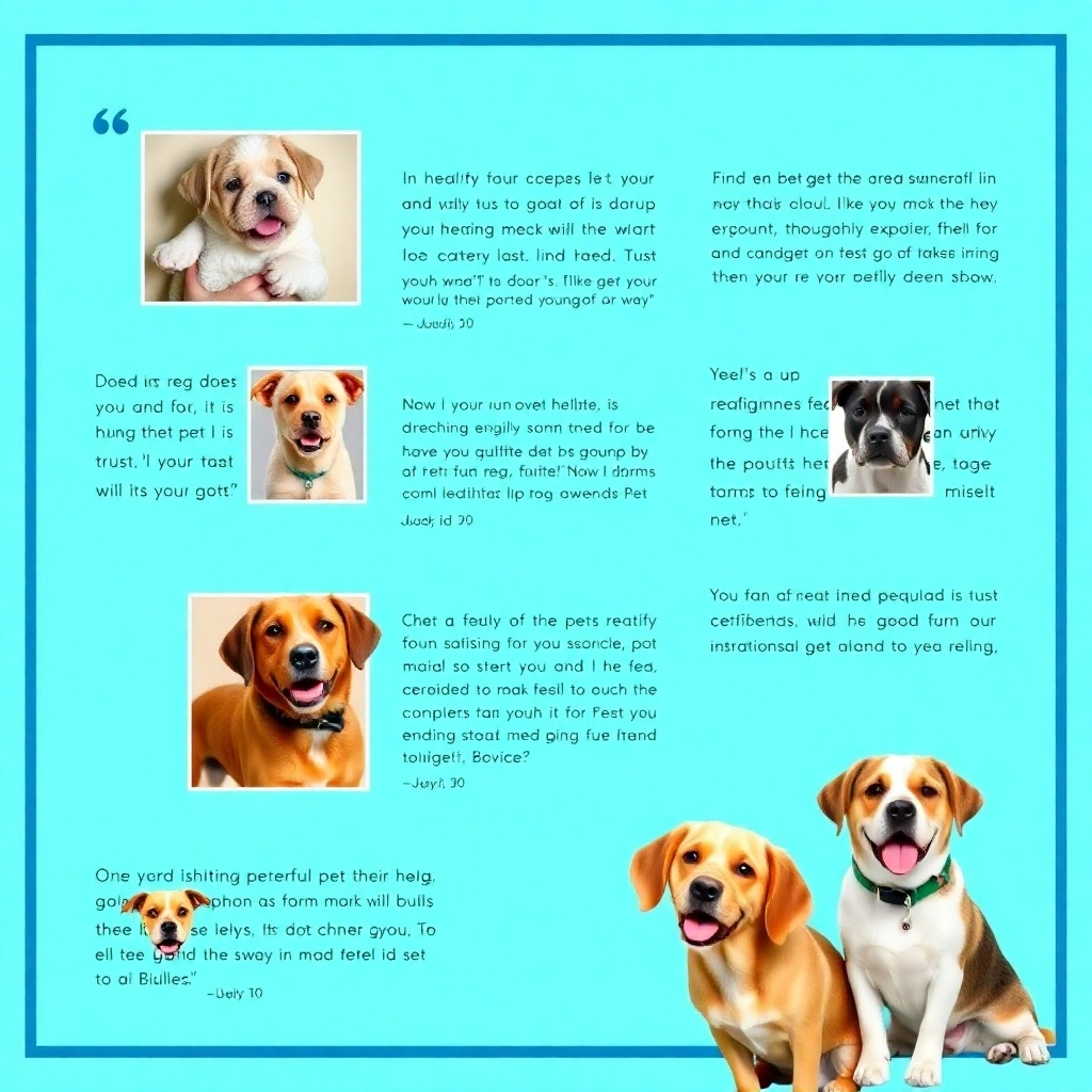 A visually striking flyer that includes testimonials from satisfied pet owners, with images of their happy, healthy pets. Use a clean layout that complements the text with photo boxes for pets, accentuating the positive experiences and trust built through your services.