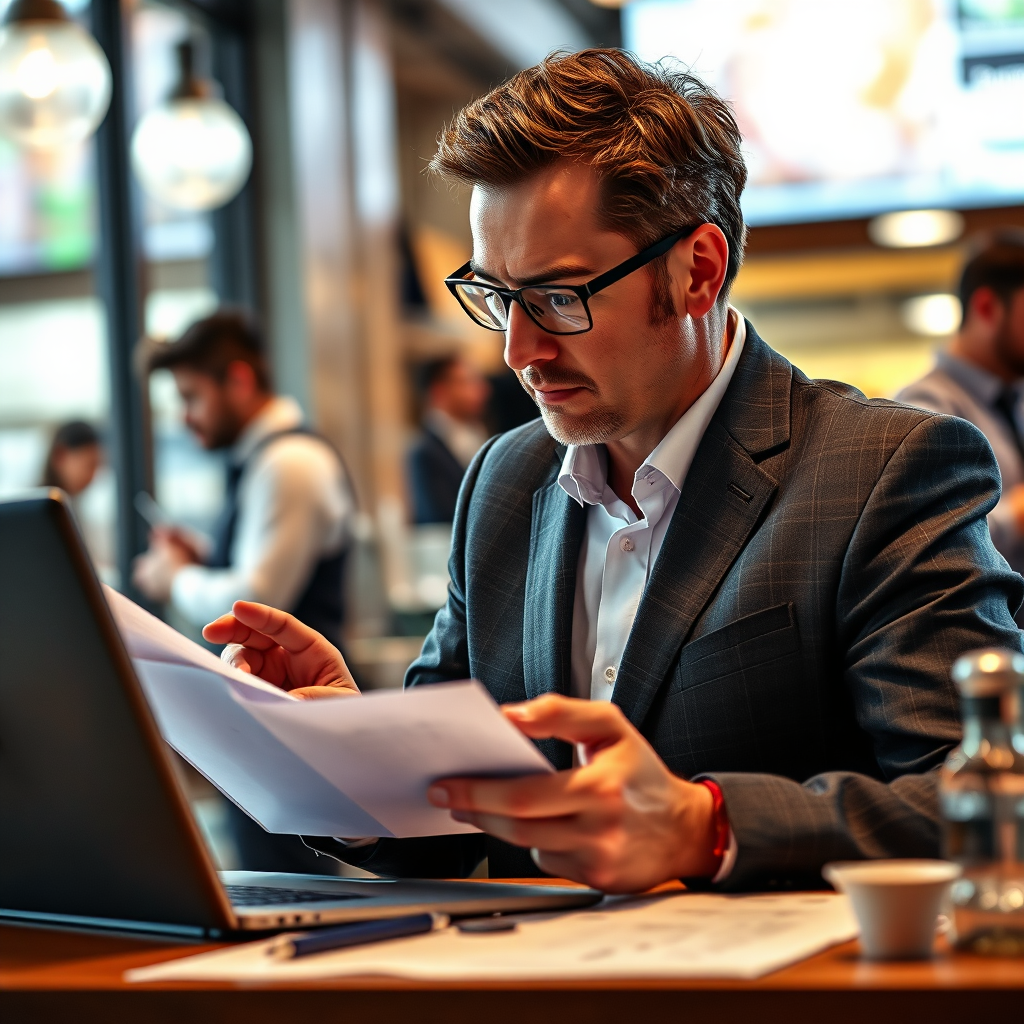 A photorealistic image of a consultant meticulously assessing restaurant operations. The consultant is using data analytics tools and observing staff interactions. The image conveys a sense of thoroughness and attention to detail.