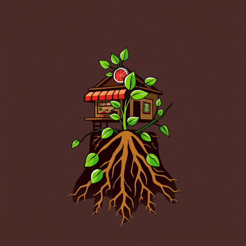 A stylized image depicting a healthy, thriving restaurant growing like a flourishing plant. The roots represent the foundational elements of the business, such as strong management and efficient operations. The image should convey a sense of growth and resilience.
