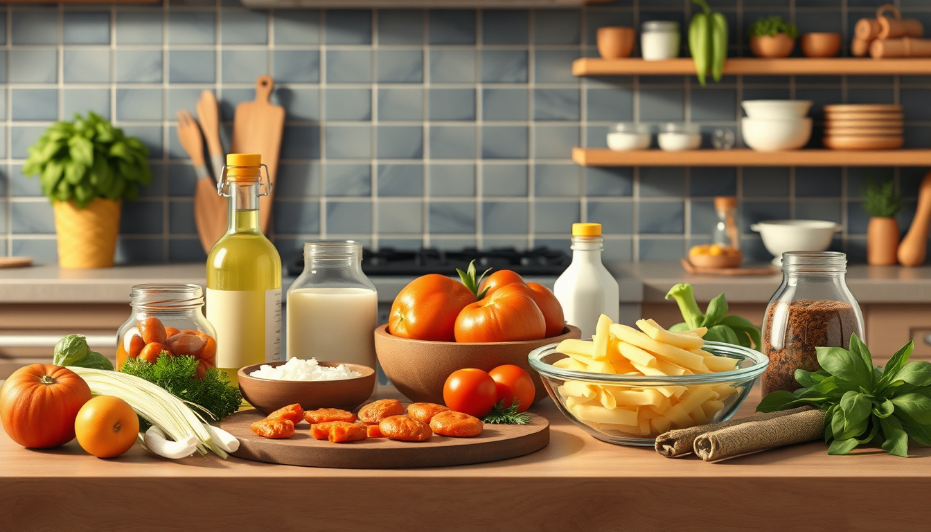 Create a photorealistic, ultra-high quality header image for an online store focused on healthy living. The composition should feature a vibrant and inviting kitchen scene filled with fresh, colorful fruits and vegetables artfully arranged on a wooden table. Incorporate elements such as a smooth, organic bamboo cutting board with sliced avocados, vibrant tomatoes, and leafy greens. Use natural lighting flowing in through a window, creating a soft and warm atmosphere that evokes comfort and health. The color palette should consist of rich greens, yellows, and reds to emphasize freshness and vitality. Capture the scene from a slightly elevated angle to showcase the abundance and variety of produce. Textures should include the glossiness of the fruits and the rustic feel of the wooden table. As a background, include a cozy kitchen environment with potted herbs, a spice rack, and utensils. The style should reflect a modern, clean aesthetic with organic touches, and the technical specifications are 8K resolution and hyperrealistic details., ultra high resolution, photorealistic, 8K, hyperdetailed, cinematic lighting