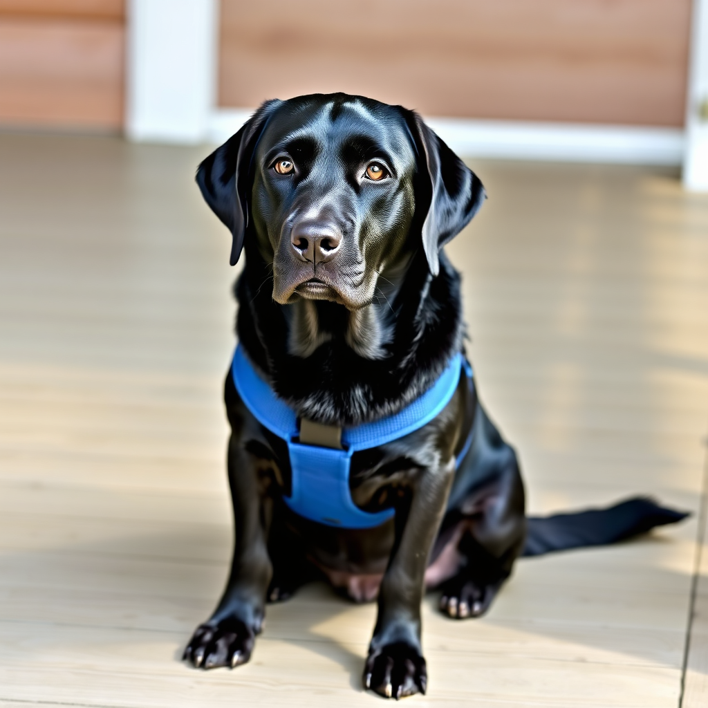 Black Labrador on porch