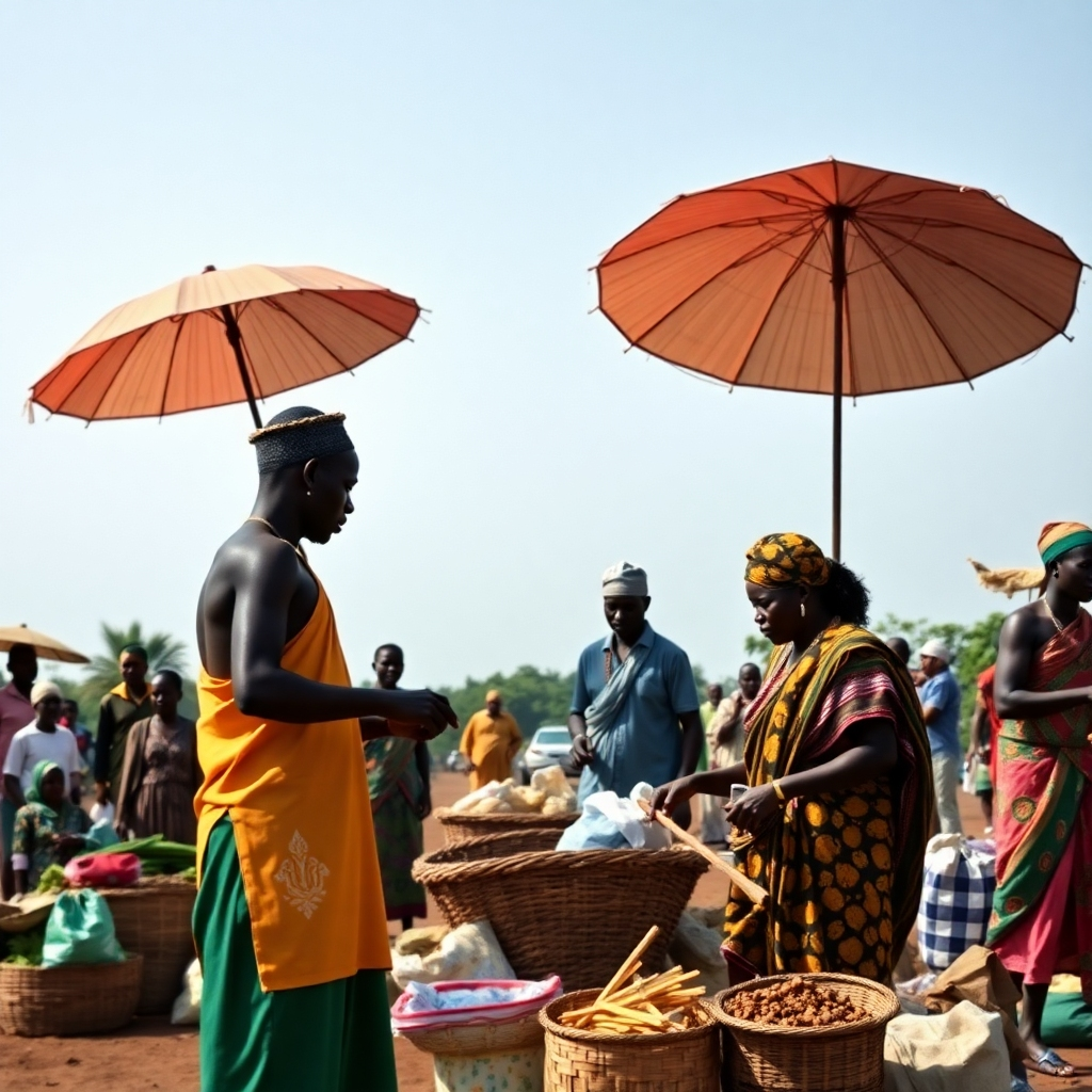 A photorealistic image depicting a bustling marketplace where people of different backgrounds are engaging in fair trade practices. Show diverse goods being exchanged, with happy faces and a sense of mutual benefit. The scene should be bright, lively, and emphasize cooperation and equitable exchange. High-resolution, detailed, and rich in color.