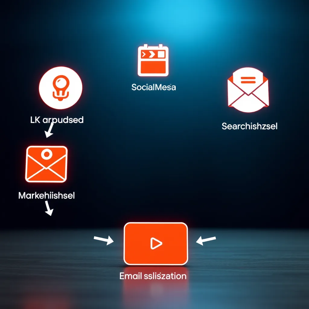 A seamless flow of marketing activities across different channels, such as social media, email, and search engine optimization. The visuals represent a coordinated effort to engage with the audience across multiple platforms. 