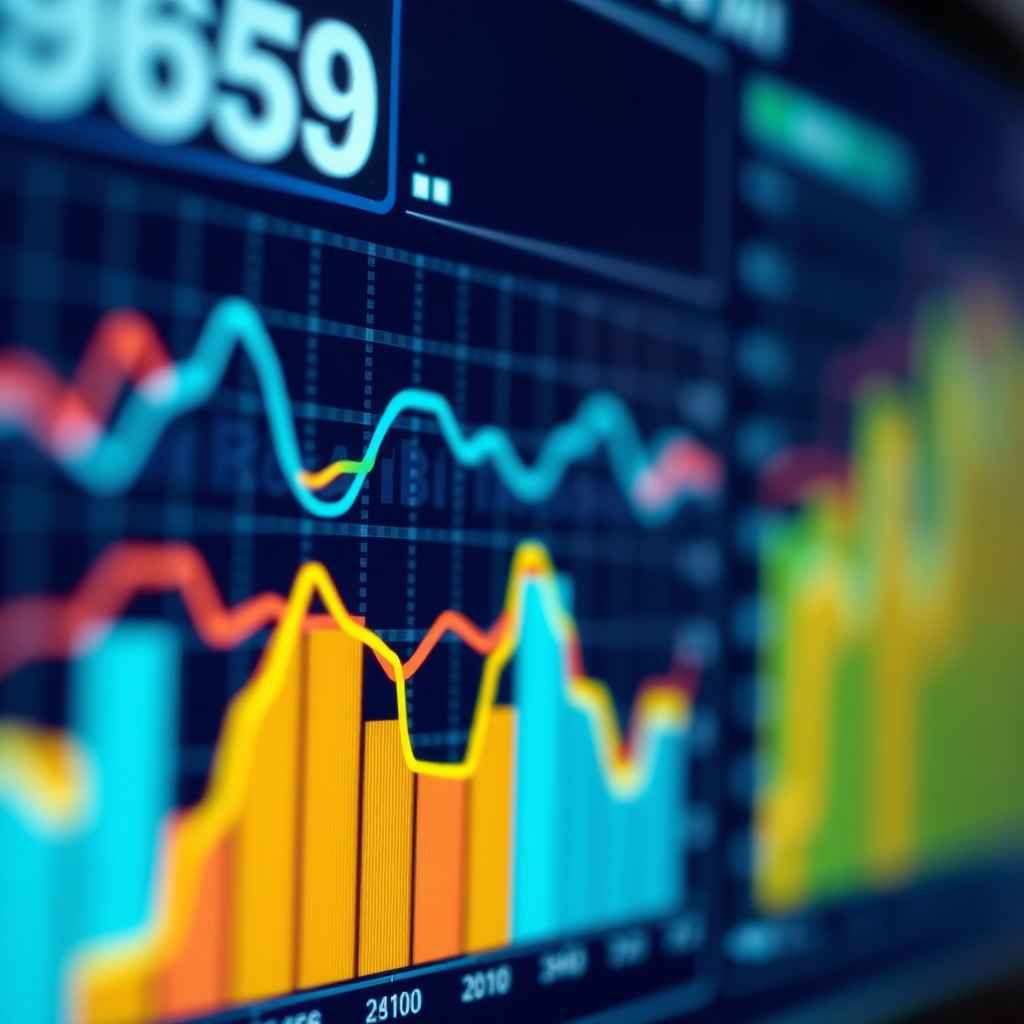 Visualize a close-up of a digital interface displaying real-time data analytics, with graphs and charts that are dynamic and colorful. The background should be slightly blurred, focusing on the precision of the data presented. Lighting should be sharp, emphasizing clarity and responsiveness.