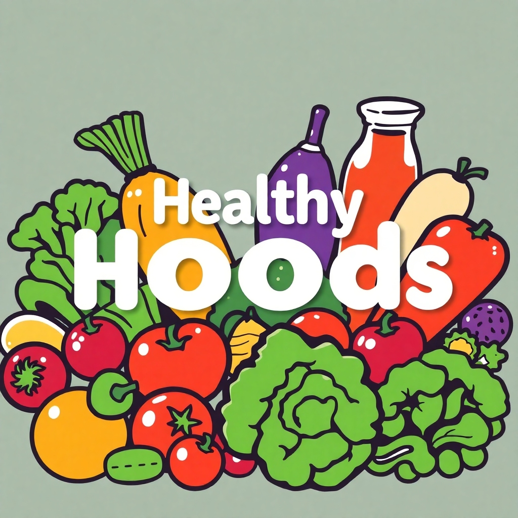 A stylized image of a variety of healthy food items, with a focus on freshness and nutrition. The colors are vibrant, and the mood is positive and healthy. The overall design should be clean and appealing.