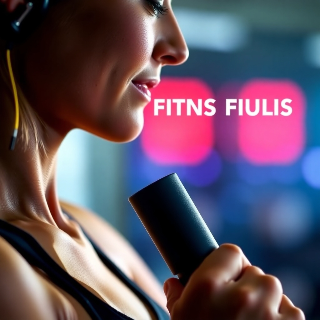  Stylized close-up shot of a person using one of the fitness products from the company, showing the focus on functionality and results. The lighting should emphasize the product's features and benefits. The color palette is vibrant, emphasizing energy and motivation. The background should be slightly blurred to keep the focus on the product and the person using it.