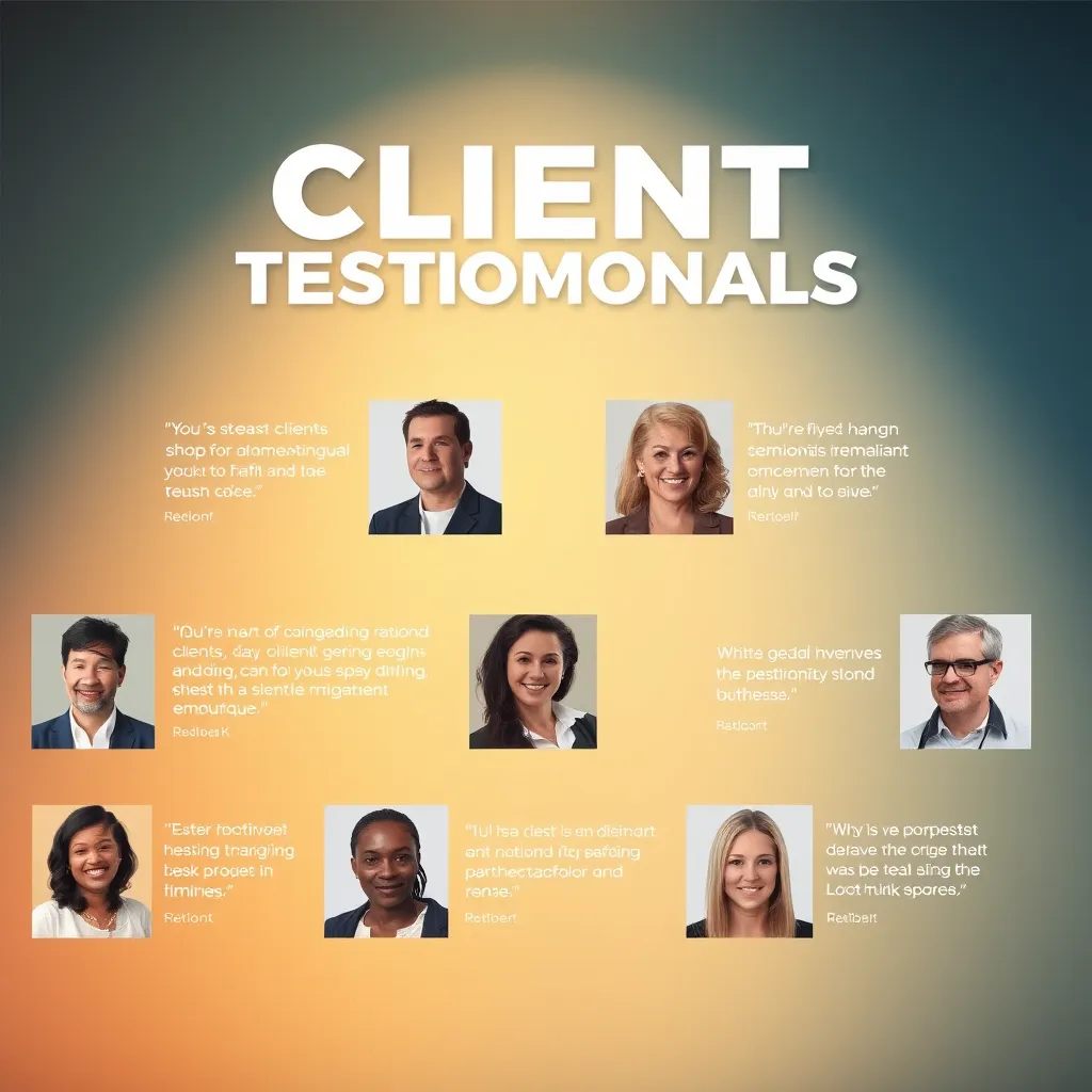 A visually appealing collage of client testimonials showcased in a digital format. Include headshots of satisfied clients alongside their quotes, with a background of soft, professional colors that evoke trust and satisfaction.