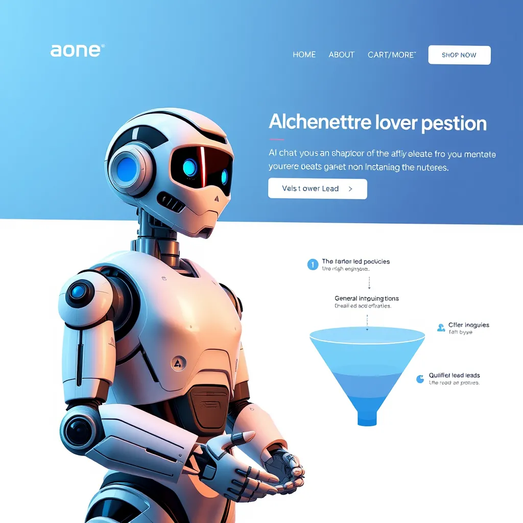 An inviting website interface featuring an AI chatbot engaging with users, capturing their information. Visualize a funnel graphic nearby that shows the flow from general inquiries to qualified leads, symbolizing effective lead generation.