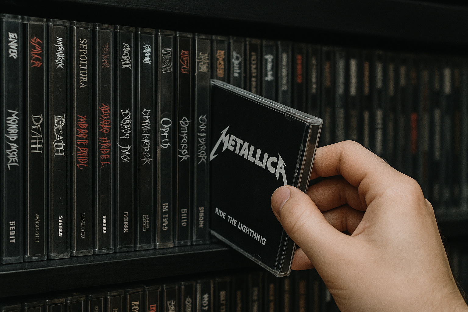 Close-up of black studded leather jacket with spikes – edgy rock fashion essential.