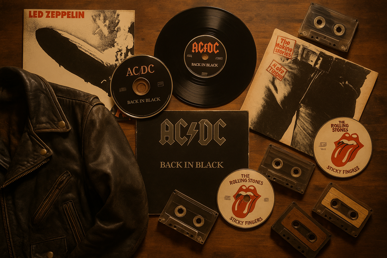 Female rocker with electric guitar in studded jacket – bold rock style fashion and music inspiration.”