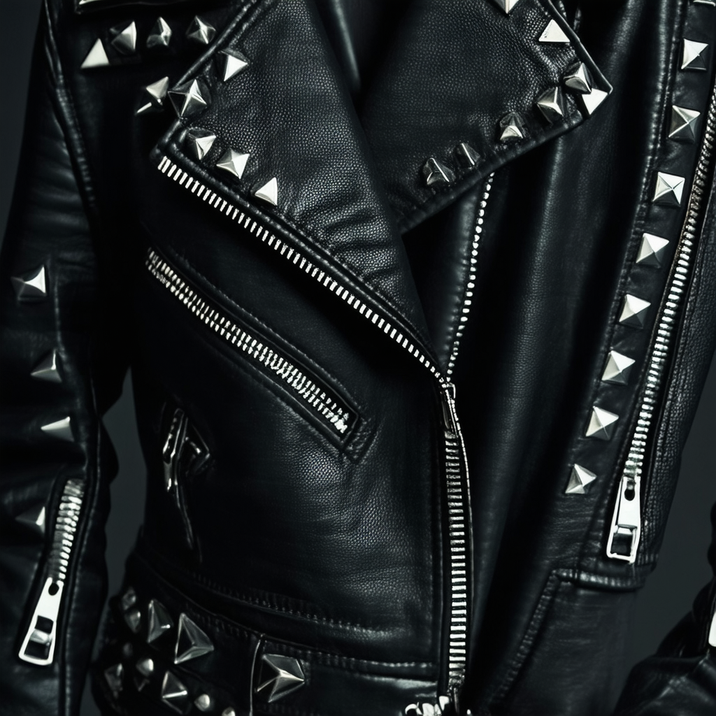 "Black studded leather jacket punk rock fashion style"