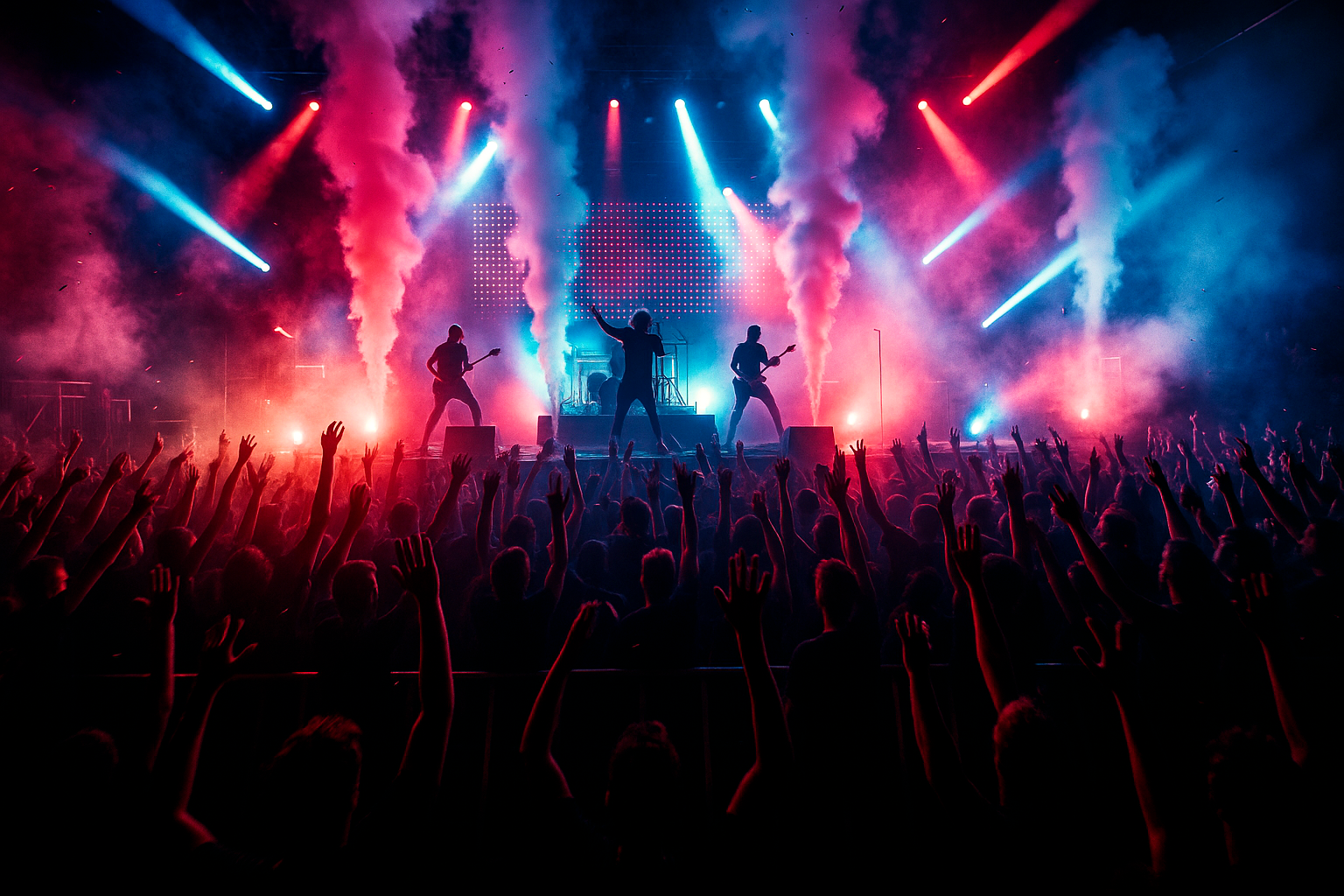 Rock concert crowd with smoke, lights, and live band performance – high-energy rock lifestyle inspiration.”