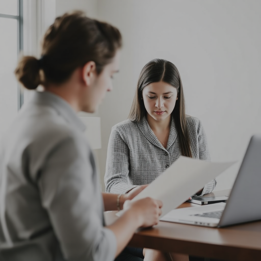 A clean, minimalist image illustrating a step-by-step process with clear icons and concise text. The process includes consultation, composition, recording, and delivery. Bright, even lighting emphasizes the clarity of the process. The camera angle is overhead, providing a comprehensive view of the steps.