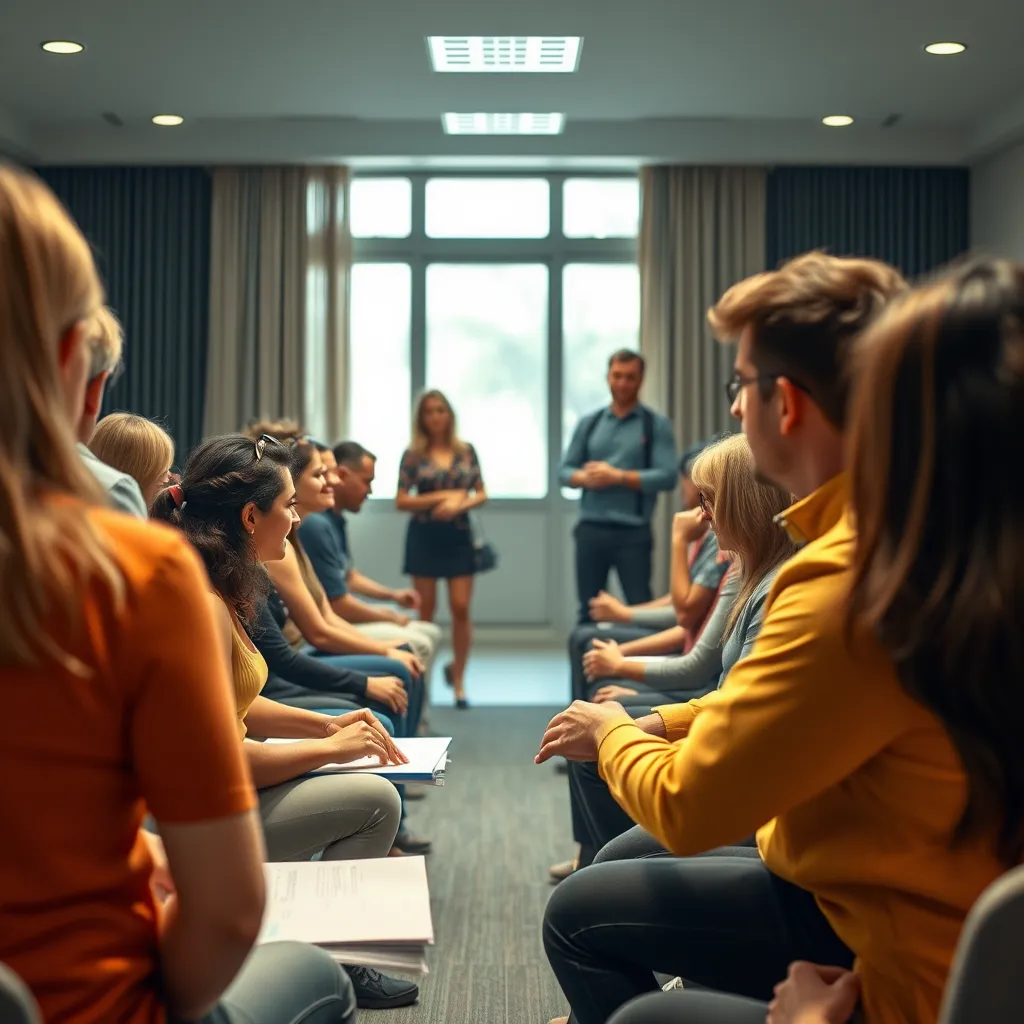 A photorealistic image depicting a group of people attending a weight loss workshop, led by a knowledgeable instructor. The image should convey a sense of community, support, and learning, highlighting the importance of professional guidance in achieving weight loss goals.
