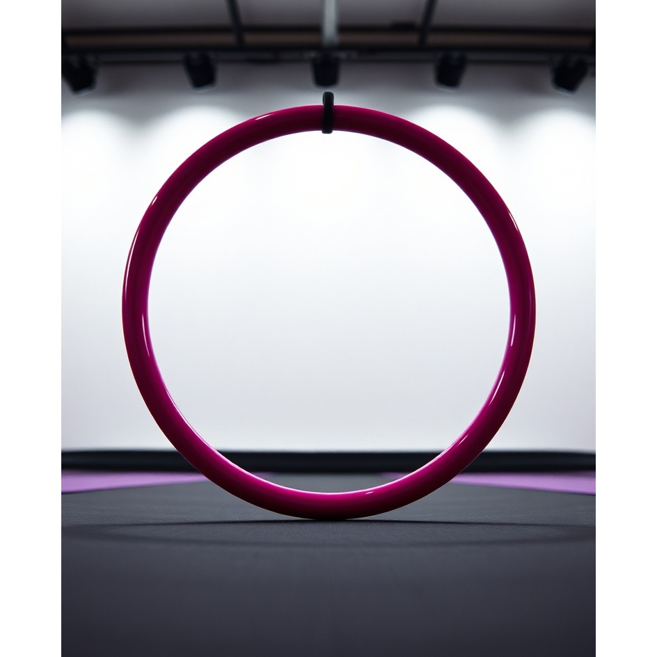 Een gesplitste afbeelding. Aan de ene kant worden roze pilatesringen getoond op een strakke witte achtergrond. Aan de andere kant een close-up van iemand die een pilatesring vasthoudt, wat keuze en personalisatie suggereert. De belichting moet helder en gelijkmatig zijn, zodat de kleuren en texturen van de ringen goed tot hun recht komen. Camerahoek: ooghoogte. Stijl: productfotografie. Technische specificaties: 4K, hoge kwaliteit.