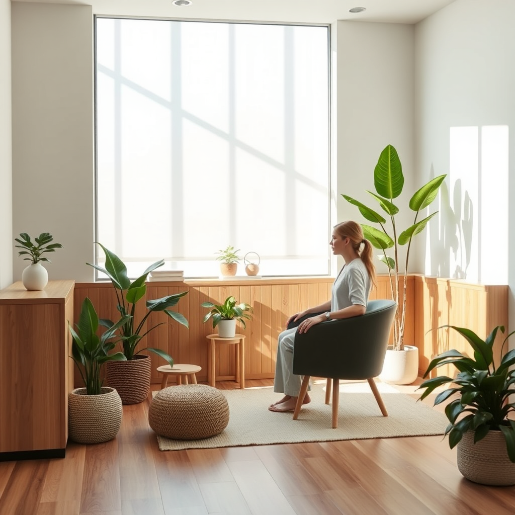 Calm wellness consultation in a sunlit clinic