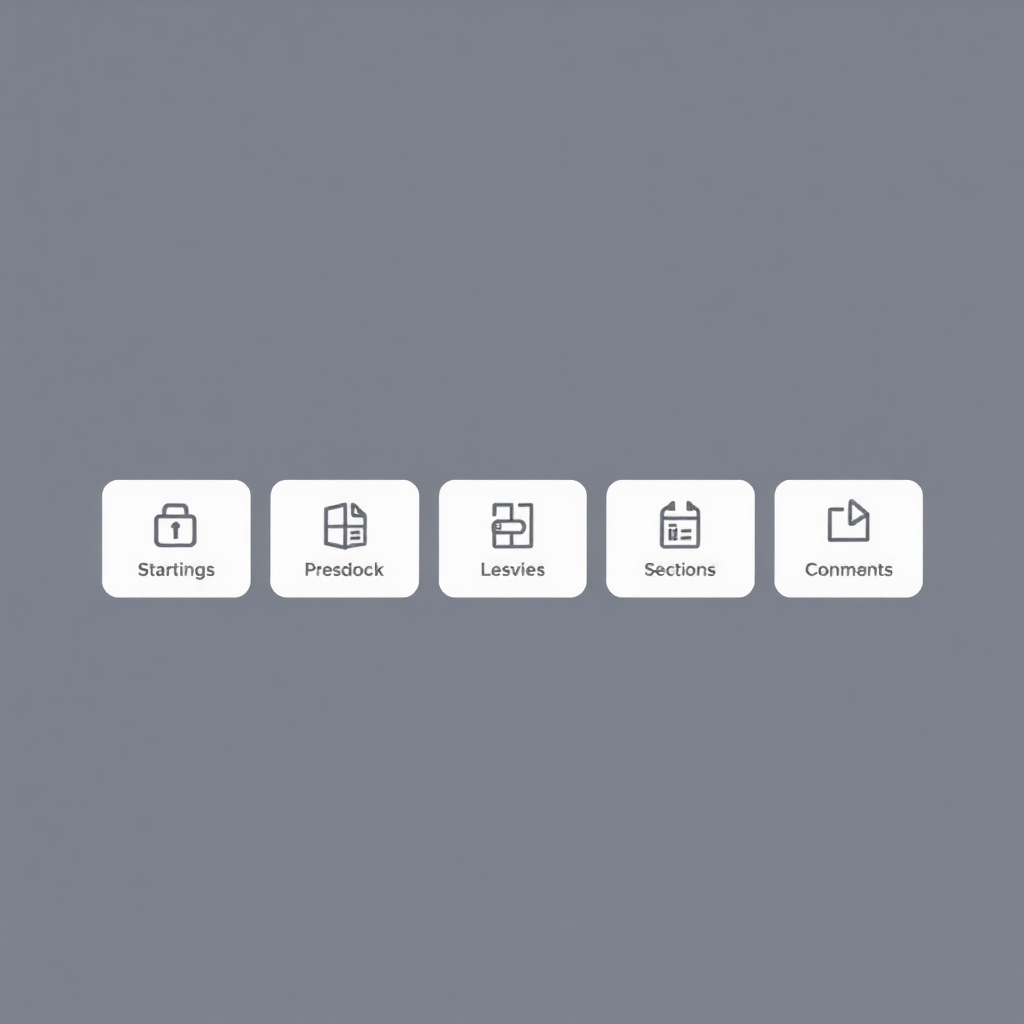 Stylized image: A clean, minimalist representation of a website's navigation menu, with icons that quickly communicate the different sections of the site. Simple, intuitive design, friendly color scheme, high-resolution.