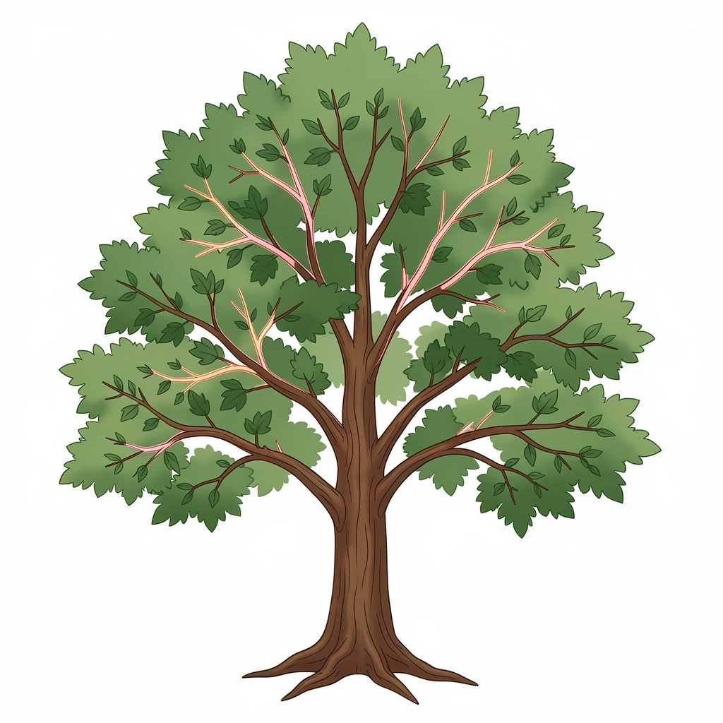 Illustration demonstrating selective branch removal during crown thinning