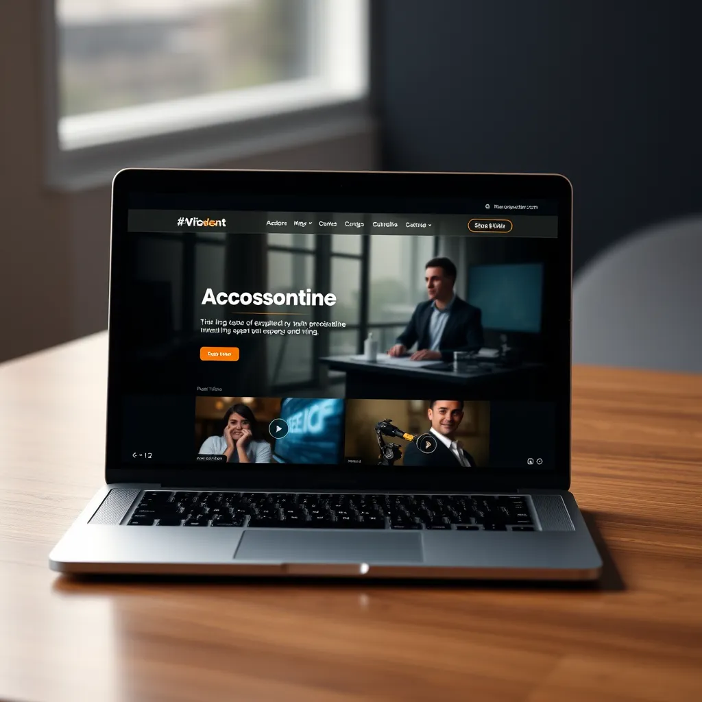 A laptop screen showcasing an accountant's website with a captivating explainer video playing in the background. The video should be high-quality and professionally produced, highlighting the accountant's expertise and brand identity.