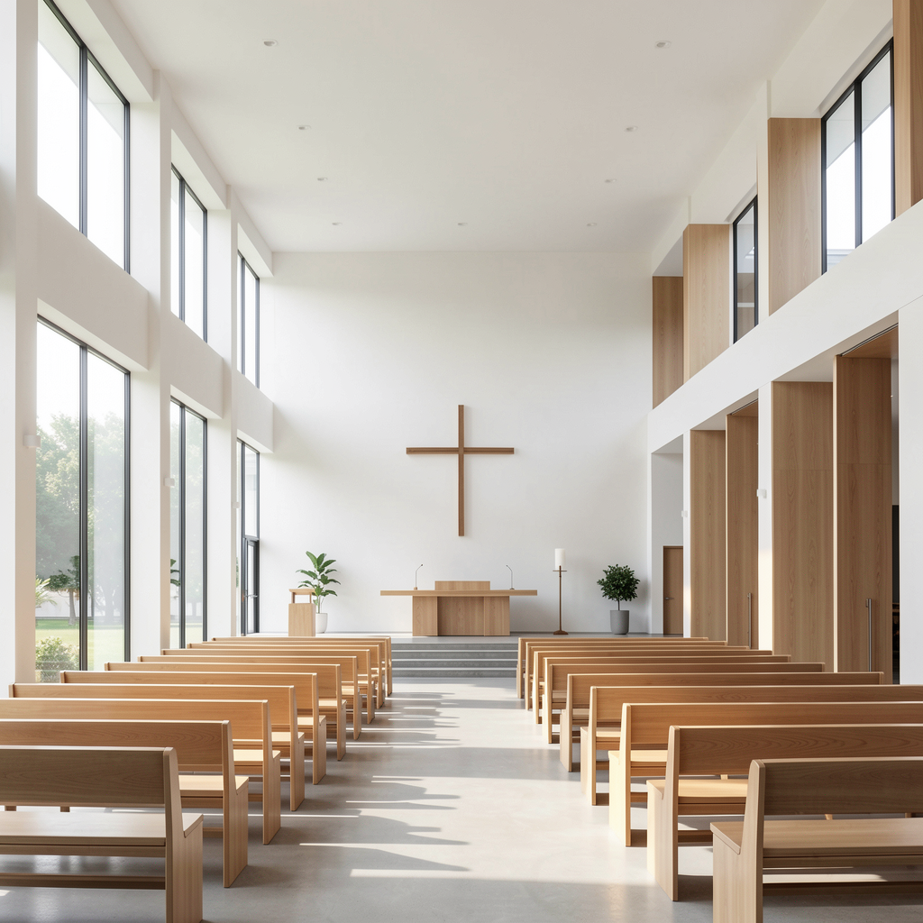 Modern indoor church sanctuary