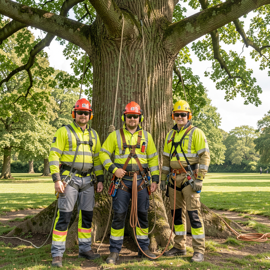 Professional tree surgeons with safety equipment