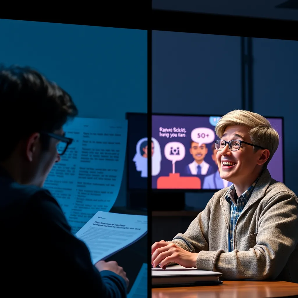 A split-screen image depicting two scenarios. On one side, a person struggles to understand a lengthy text document. On the other side, a person watches an explainer video with animated visuals and concise narration. The person watching the video is smiling and nodding, clearly understanding the information. The image should emphasize the contrast between the two approaches to learning.