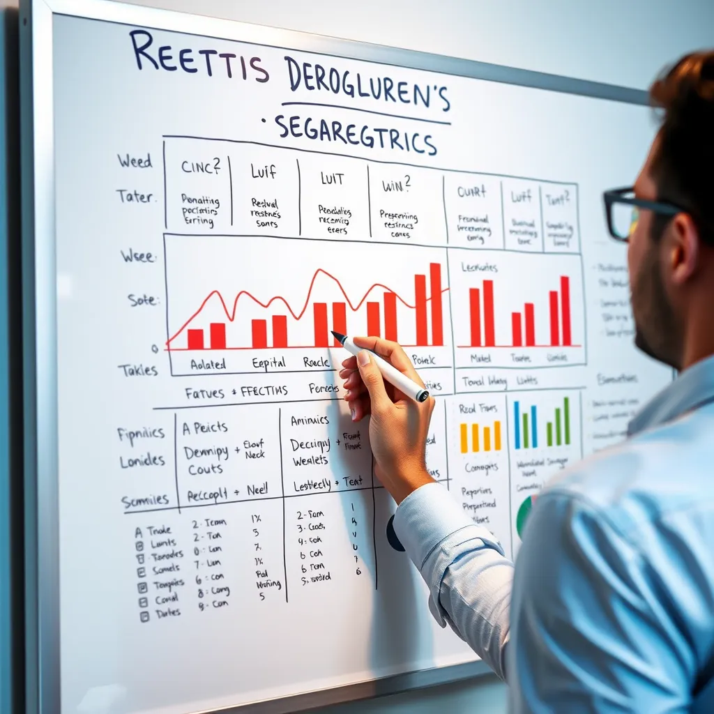 A whiteboard with a large infographic showing different demographics and their preferences. The infographic should be visually appealing and easy to understand. A marketing professional is using a marker to point out specific demographic segments, explaining their characteristics and needs.