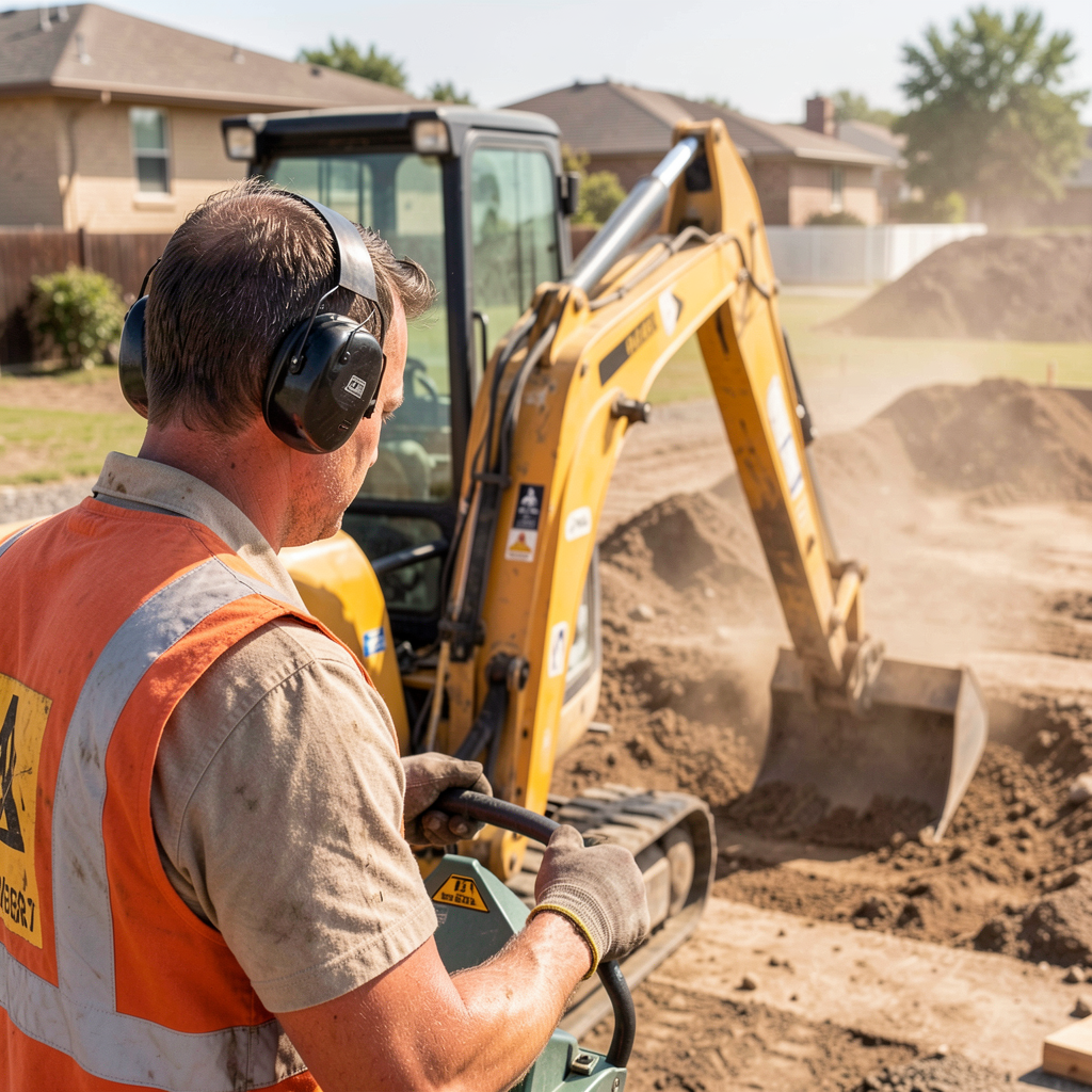 Landscaper busy on site