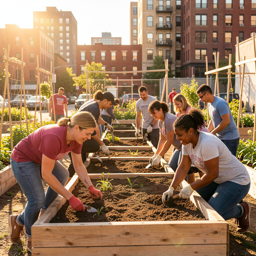 Volunteers in a community garden