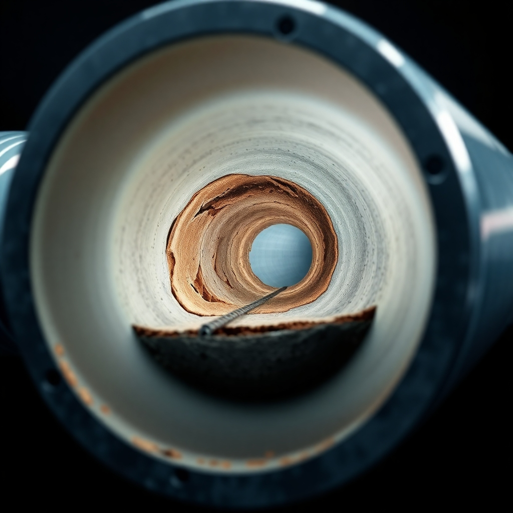 Show a cross-section of a damaged pipe being repaired with a relining technique. The image should clearly illustrate the relining process, with the new liner seamlessly bonded to the old pipe. The lighting is bright and focused, highlighting the details of the repair. The style should be technical and informative, emphasizing the benefits of pipe relining. 4K resolution, photorealistic.