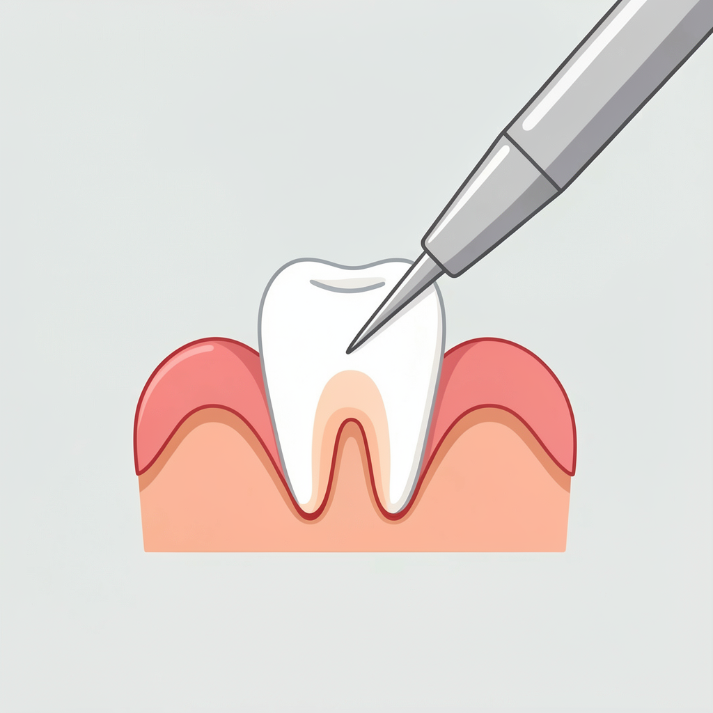 Illustration of a periodontal cleaning below the gumline
