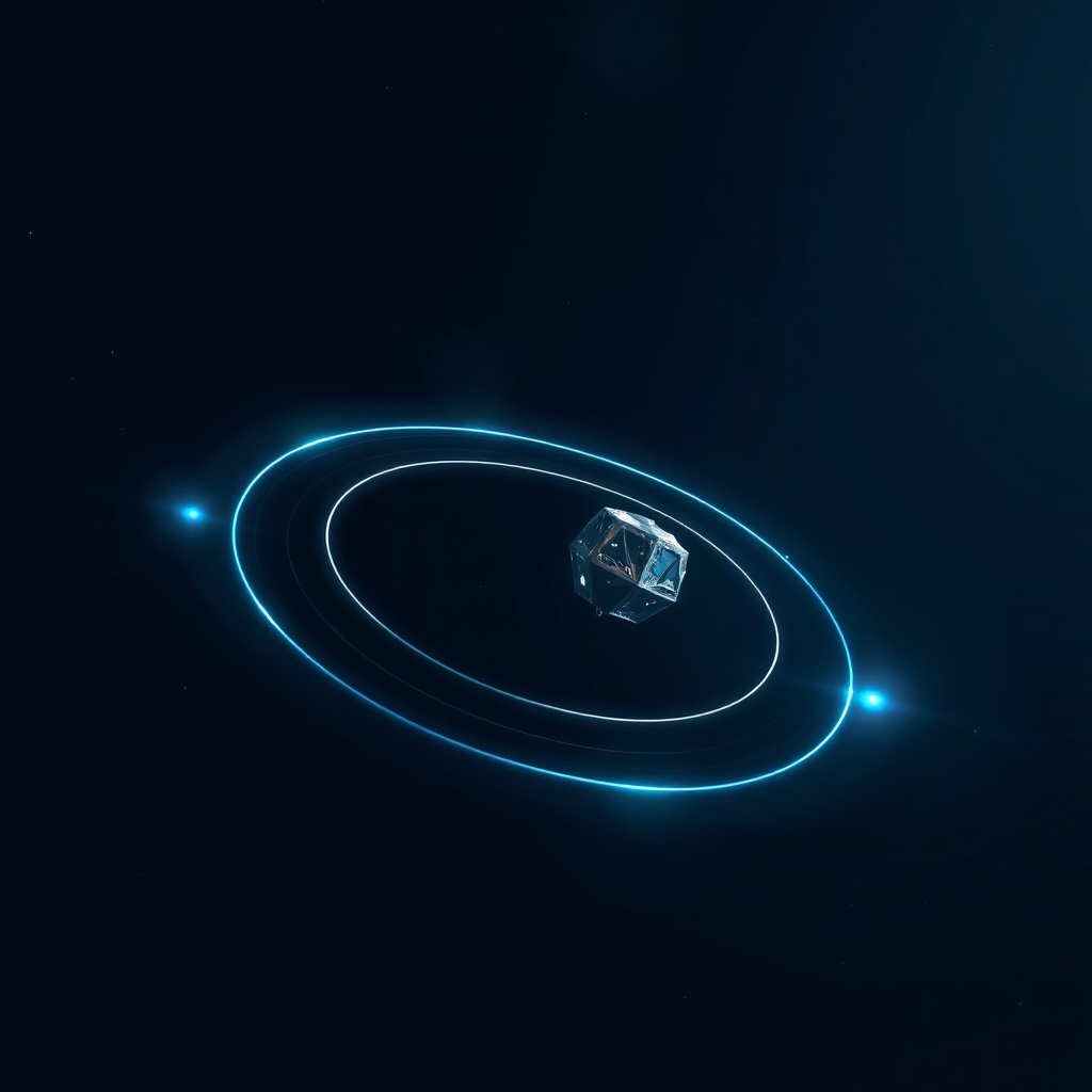Abstract satellite with glowing orbital arcs