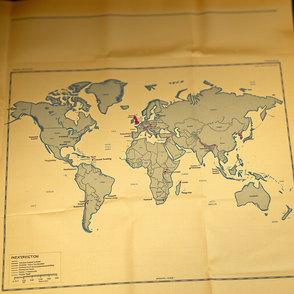 A blueprint overlaid on a world map, highlighting key financial centers and opportunities. The blueprint is filled with financial symbols and data. 4K resolution, stylized.