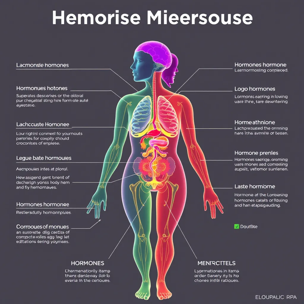 A colorful infographic illustrating the complex interplay of different hormones in a woman's body during menopause, showing the fluctuations and changes in their levels. Use vibrant colors and simple, clear graphics for easy understanding.