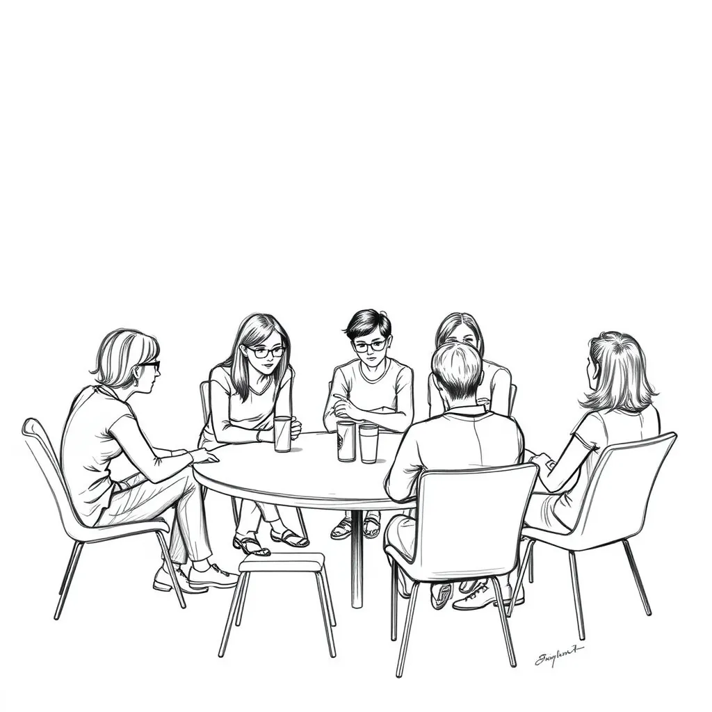 A diverse group of people with neurodiversity, including individuals with ADHD and autism, are actively participating in a group therapy session led by a professional. The setting is bright and welcoming, with a focus on positive interaction and empowerment. The participants appear engaged and confident, demonstrating the benefits of specialized support and community.