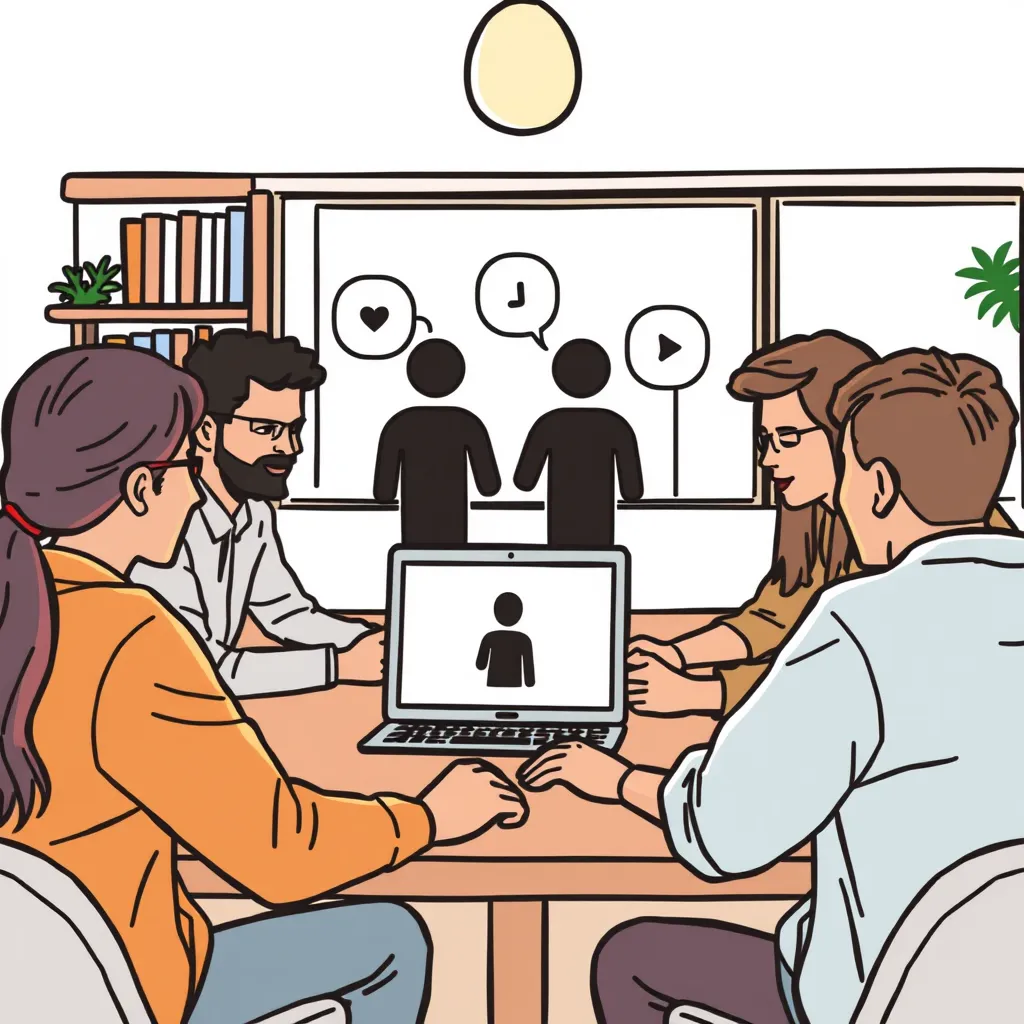 A vibrant and dynamic scene set in a modern, open-plan co-working space.  A diverse group of people, mid-twenties to fifties, are engaged in a lively discussion around a large table.  There is a sense of connection and camaraderie as they share ideas and experiences.  The room features natural light streaming in from large windows and contemporary furniture.  The colors are bright and energetic, with a focus on warm tones and pops of color.  The image should be high-resolution, photorealistic, and showcase the energy and positivity of the community. 8K resolution, ultra-detailed.